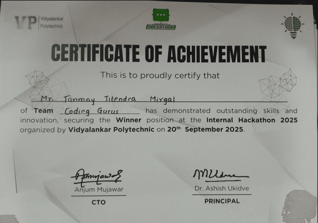 INTERNAL HACKATHON 2025 - CERTIFICATE